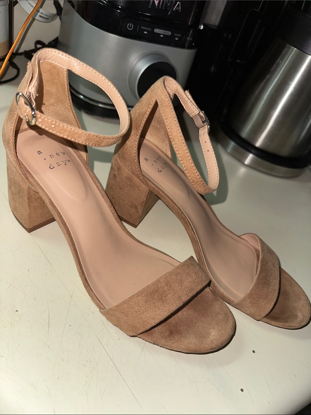 a new day Taupe Suede Block Heel Sandals with Ankle Strap